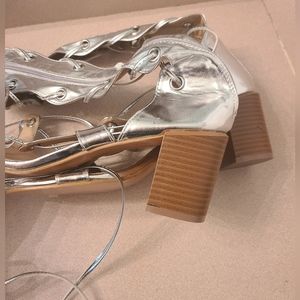 Size 12 Silver Strappy Clog Heels by Ashley Stewart